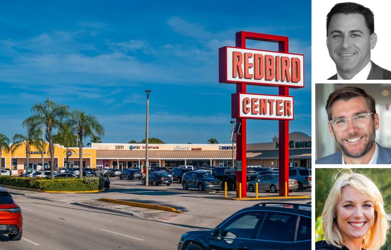 Red Bird Center in Miami, and JLL's Danny Finkle (top), Jorge Portela (center), and Kim Flores (bottom).