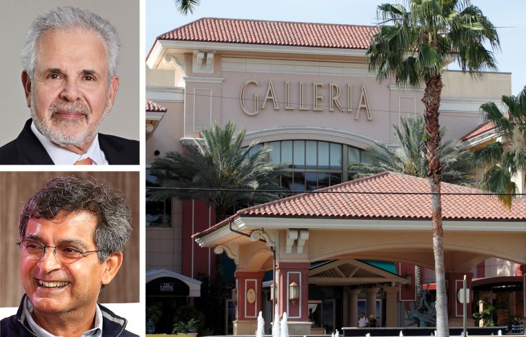 Developer Russel Galbut (top), former WeWork CEO Sandeep Mathrani (bottom), and The Galleria Mall in Fort Lauderdale, Fla.