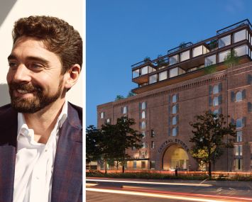 Convene Hospitality Group President and CEO Ryan Simonetti and a rendering of Terminal Warehouse.