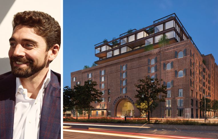 Convene Hospitality Group President and CEO Ryan Simonetti and a rendering of Terminal Warehouse.