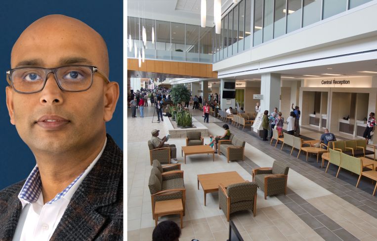 Welltower CEO Shankh Mitra and an outpatient medical facility.