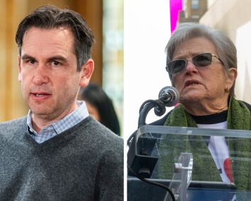 Jersey City Mayor Steven Fulop (left) and President and CEO of the Partnership for New York City Kathryn Wylde (right).
