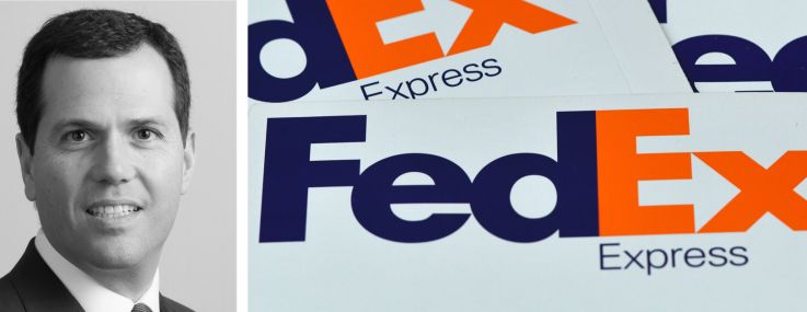 JLL's Tyler Peck (top) and Andrew Scandalios (bottom) and FedEx packaging.