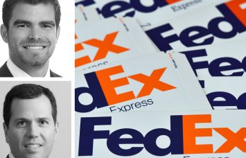 JLL's Tyler Peck (top) and Andrew Scandalios (bottom) and FedEx packaging.