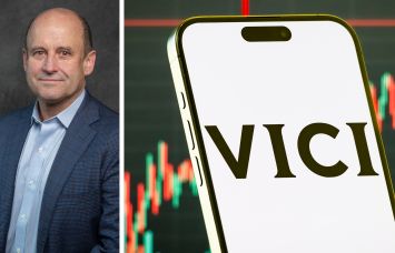 VICI Properties CEO, Edward Pitoniak and the VICI Properties logo.