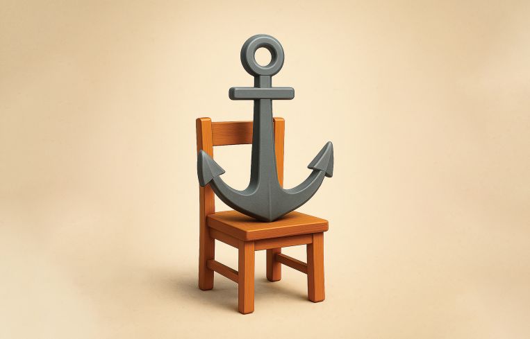 An illustration of an anchor on a wooden chair.