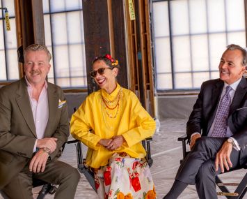 From left: Filmmaker Joseph “McG” Nichol, Partner and Co-Founder of River Jetty Restaurant Group, Chef Nancy Silverton, and developer Rick Caruso.