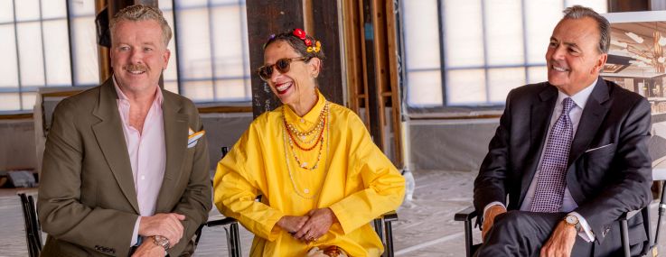 From left: Filmmaker Joseph “McG” Nichol, Partner and Co-Founder of River Jetty Restaurant Group, Chef Nancy Silverton, and developer Rick Caruso.