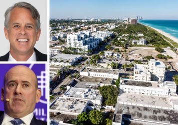 The Kolter Group's Bobby Julien (top), Carlyle Group's Harvey Schwartz (bottom), and an aerial view of North Miami and Biscayne Bay.