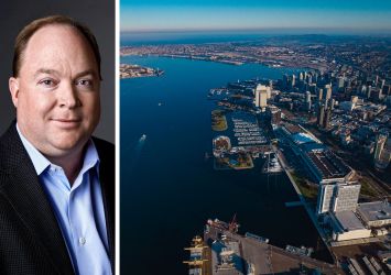 Genesis Capital CEO Clint Arrowsmith and an aerial view of San Diego.
