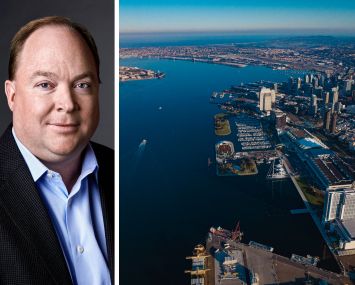 Genesis Capital CEO Clint Arrowsmith and an aerial view of San Diego.