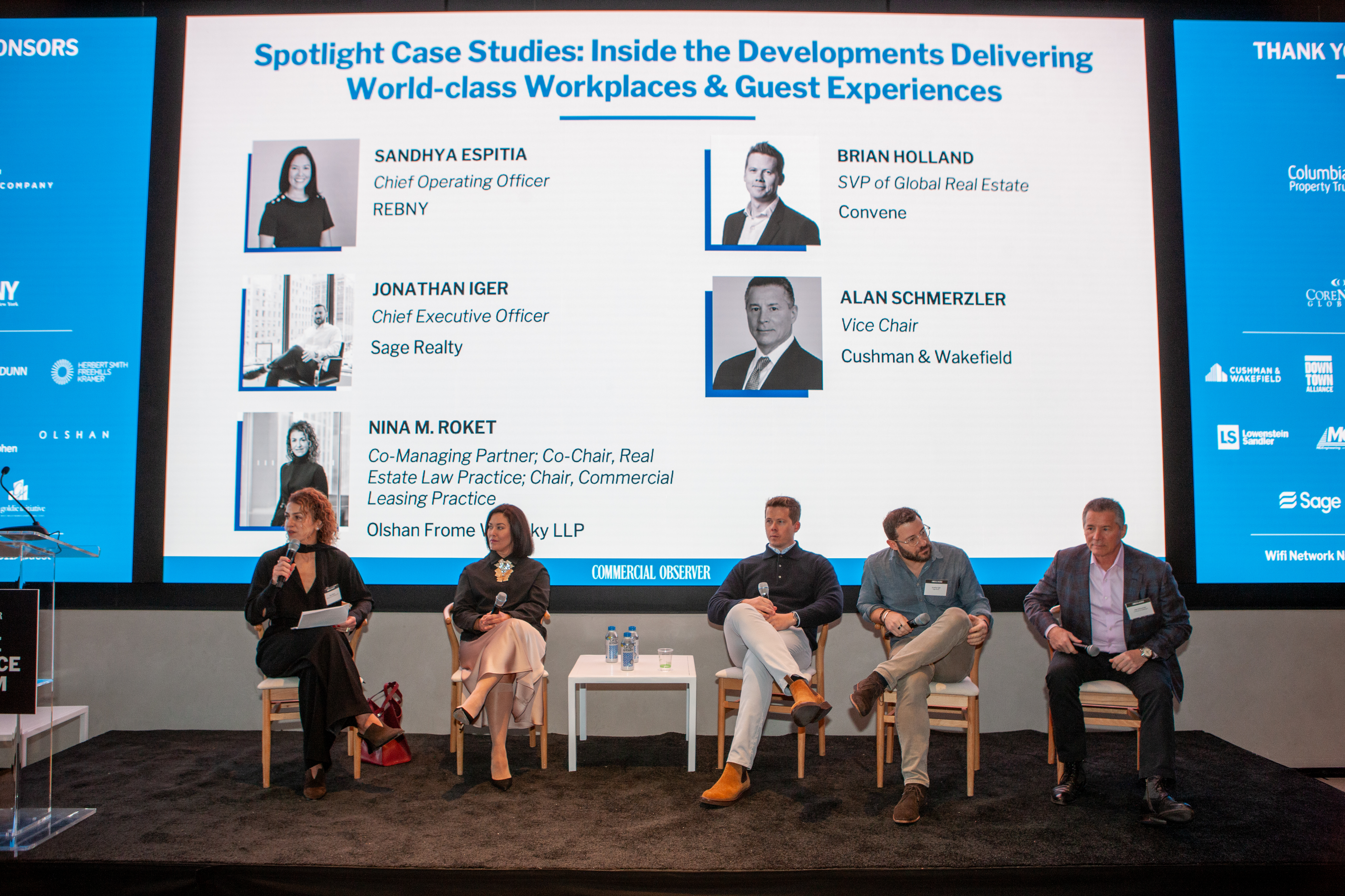 Nina Roket of Olshan Frome, Sandyha Espitia of REBNY, Brian Holland of Convene, Jonathan Iger of Sage and Alan Schmerzler of Cushman & Wakefield.