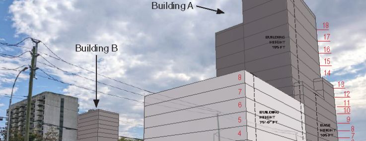 A rendering illustrates where two proposed residential buildings would go West 25th Street in Coney Island, Brooklyn.