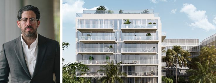 Terra's David Martin and a rendering of The Well on Bay Harbor Islands, Fla.