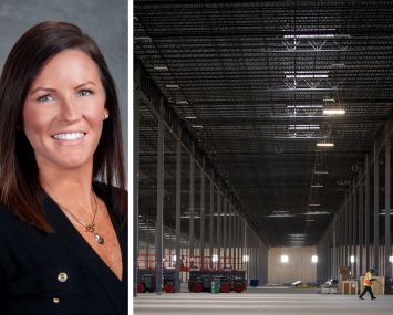 Brookfield's Devin Barnwell and the inside of a warehouse.