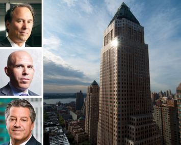 Extell's Gary Barnett (top), RXR's Scott Rechler (center), SL Green's Marc Holliday (bottom), and One Worldwide Plaza.