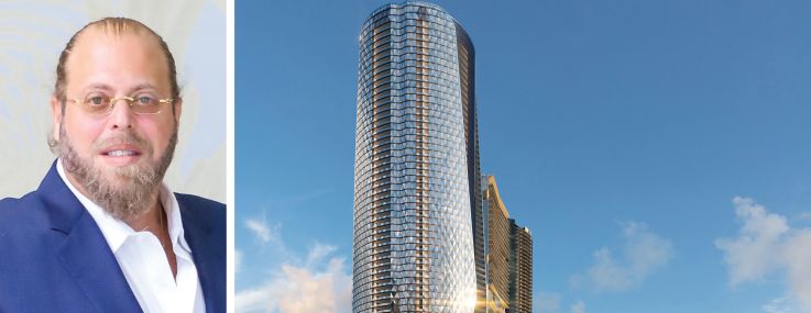 GIl Dezer and a rendering of Bentley Residences development planned for Sunny Isles Beach, Fla.