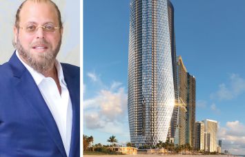 GIl Dezer and a rendering of Bentley Residences development planned for Sunny Isles Beach, Fla.