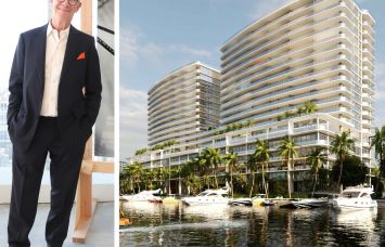 Continuum Company's Ian Bruce Eichner and a rendering of 12000 North Bayshore Drive, North Miami, Fla.