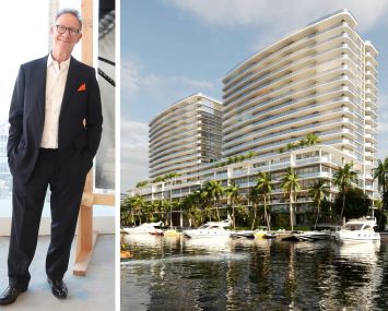 Continuum Company's Ian Bruce Eichner and a rendering of 12000 North Bayshore Drive, North Miami, Fla.