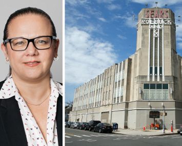 BHI’s Ilana Druyan and a former Sears store adjacent to 2359 Bedford Avenue, Brooklyn.