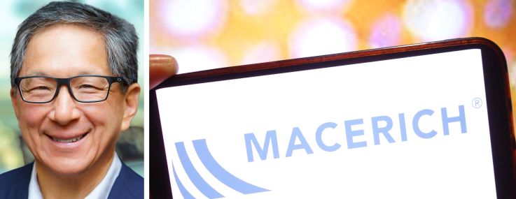 President and CEO Jackson Hsieh and Macerich's logo displayed on a mobile phone.