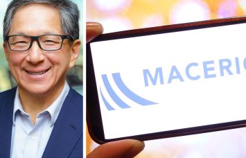 President and CEO Jackson Hsieh and Macerich's logo displayed on a mobile phone.