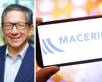President and CEO Jackson Hsieh and Macerich's logo displayed on a mobile phone.