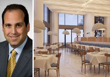 Jonathan Resnick, president Jack Resnick & Sons, and a rendering of Delos Greek restaurant.