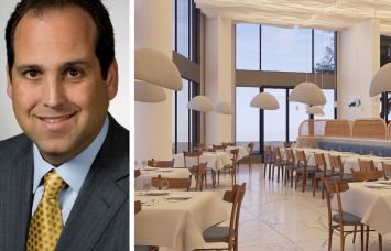 Jonathan Resnick, president Jack Resnick & Sons, and a rendering of Delos Greek restaurant.