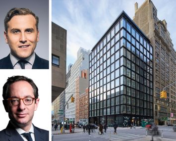 Newmark's Jordan Roeschlaub (top) and Daniel Fromm (bottom), and 205 West 28th Street.