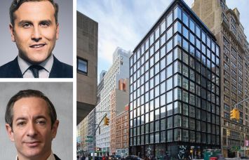 Newmark's Jordan Roeschlaub (top) and Daniel Fromm (bottom), and 205 West 28th Street.