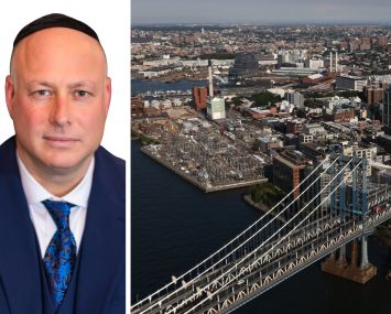 Josh Augenbaum of Augenbaum Realty and an aerial view of Williamsburg, Brooklyn.