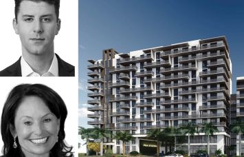 JLL's Joshua Odessky (top) and Mona Carlton (bottom), and a rendering of Arbor House, planned for Palm Beach Gardens, Fla.