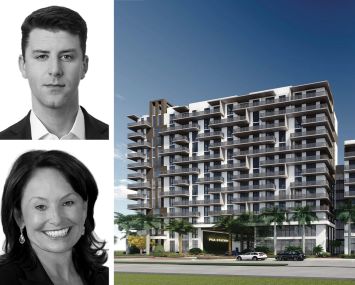 JLL's Joshua Odessky (top) and Mona Carlton (bottom), and a rendering of Arbor House, planned for Palm Beach Gardens, Fla.