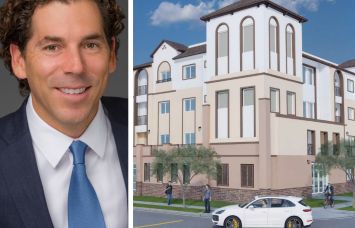 Fident Capital's Kevin Choquette and a rendering of the Melodia multifamily development in Ontario, Calif.