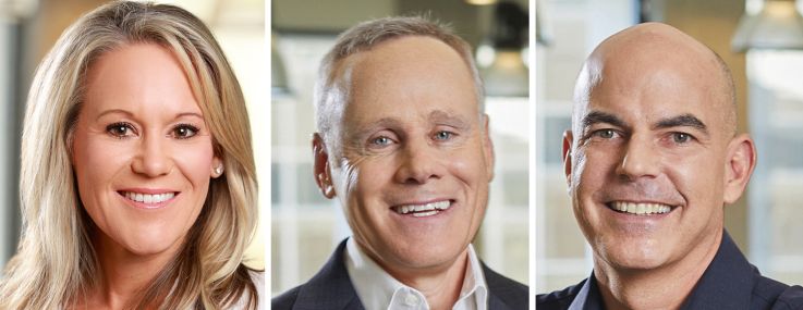 Rexford incoming CEO Laura Clark (left) and current co-CEOs Howard Schwimmer (center) and Michael Frankel (right).