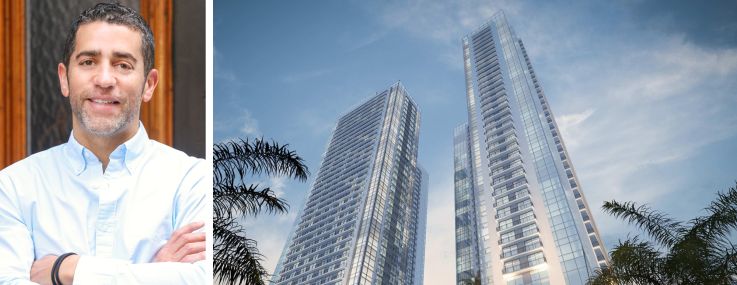 Martin Nussbaum, principal at Slate Property Group, and a rendering of 55 NE Second Street, Miami.