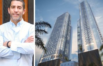 Martin Nussbaum, principal at Slate Property Group, and a rendering of 55 NE Second Street, Miami.