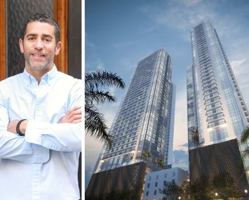 Martin Nussbaum, principal at Slate Property Group, and a rendering of 55 NE Second Street, Miami.