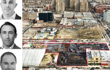 JLL's Michael Mazzara (top), Ethan Stanton (center), and Brendan Maddigan (bottom), and the development site at 563 Sackett Street in Brooklyn.