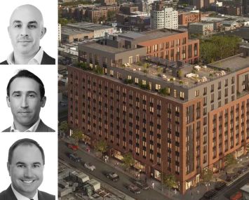 JLL's Michael Mazzara (top), Ethan Stanton (center), and Brendan Maddigan (bottom), and a rendering of 563 Sackett Street in Brooklyn.