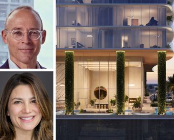 Naftali Group's Miki Naftali (top), Nuveen Green Capital's Alexandra Cooley (bottom), and a rendering of JEM in Miami.