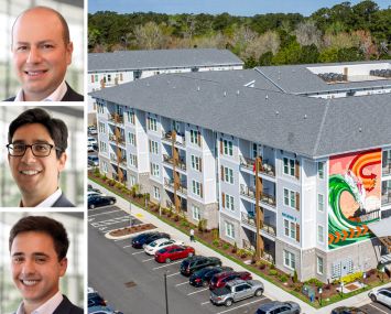 Arrow Real Estate Advisors' Morris Betesh (top), Morris Dabbah (center), and Louis Halperin (bottom), and The Pier Conway in Conway, S.C.