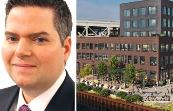 CBRE's Patrick Dugan and a rendering of 300 Huntington Street, Brooklyn.