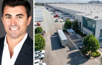 Bridge Logistics Properties Managing Director Paul Jones and a warehouse at 10681 Production Avenue in Fontana, Calif.
