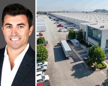 Bridge Logistics Properties Managing Director Paul Jones and a warehouse at 10681 Production Avenue in Fontana, Calif.