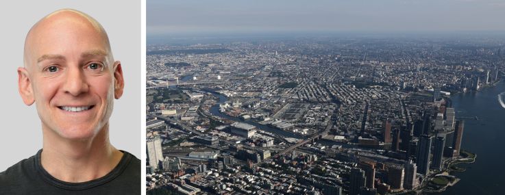 Camber Property Group's Rick Gropper and an aerial view of Queens.
