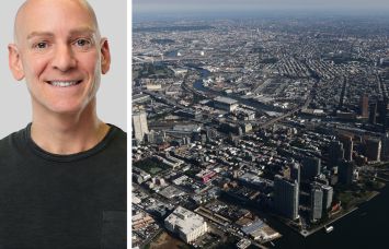 Camber Property Group's Rick Gropper and an aerial view of Queens.