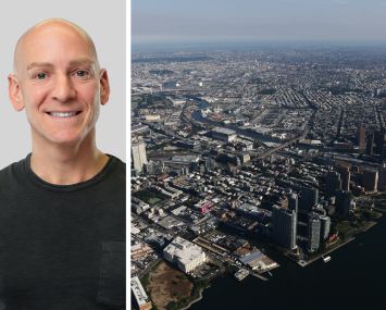 Camber Property Group's Rick Gropper and an aerial view of Queens.